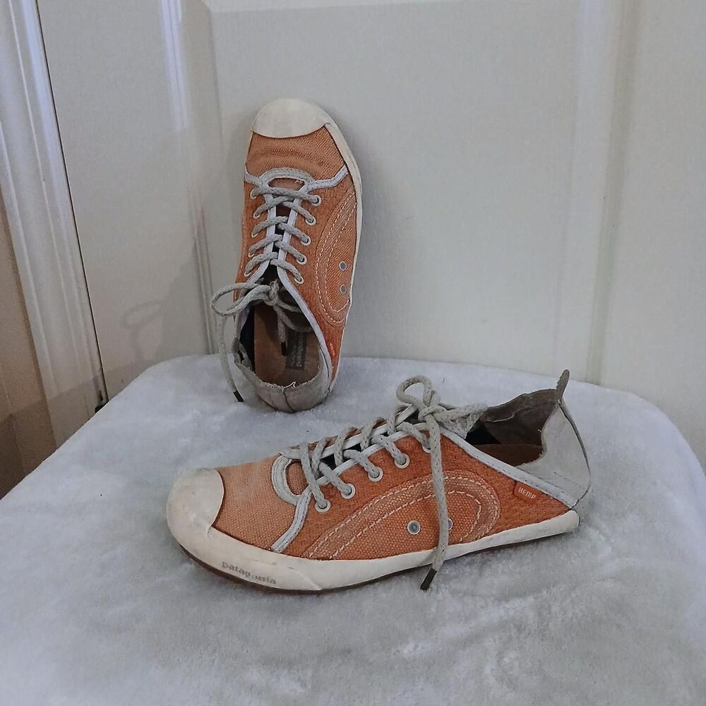 Rare Y2K VTG Patagonia Patrol Distressed Orange Woven Hemp Sneakers 7.5 Gorpcore